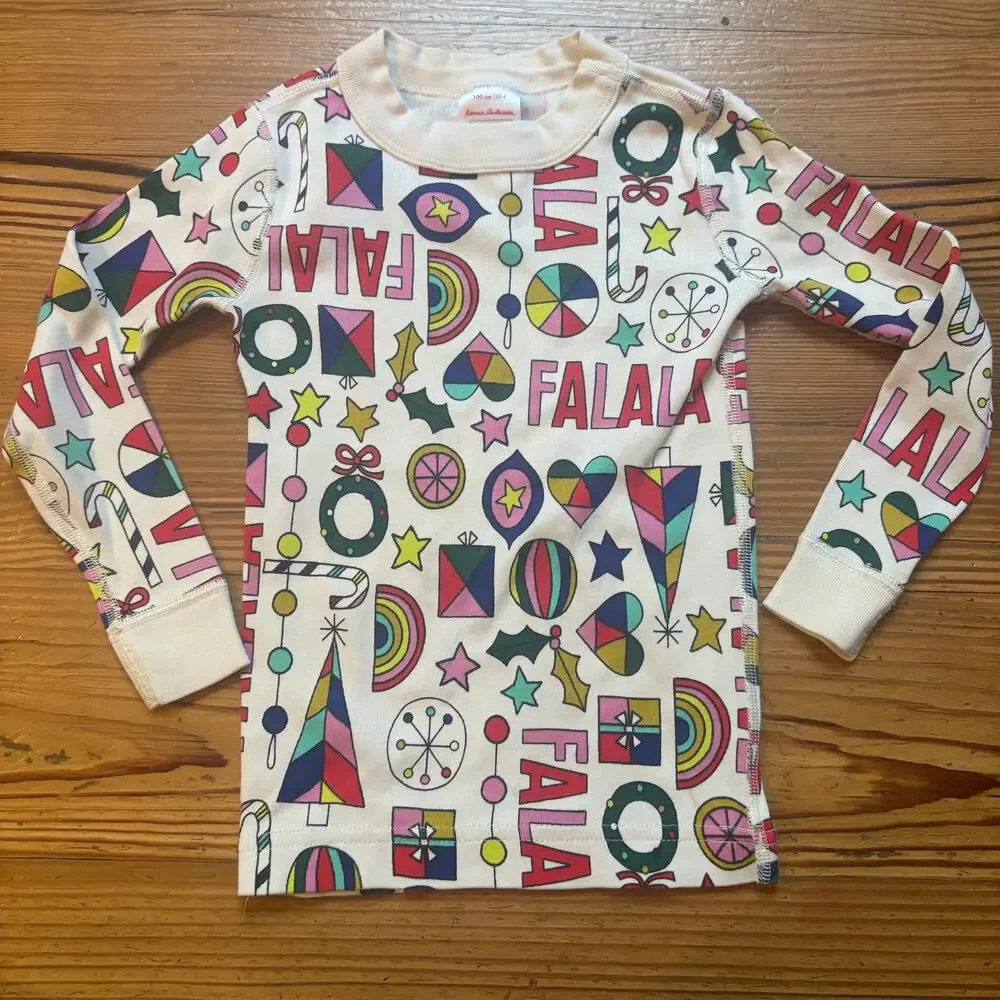 Hanna Andersson white Christmas graphic long sleeve pajama shirt‎ SIZE 4